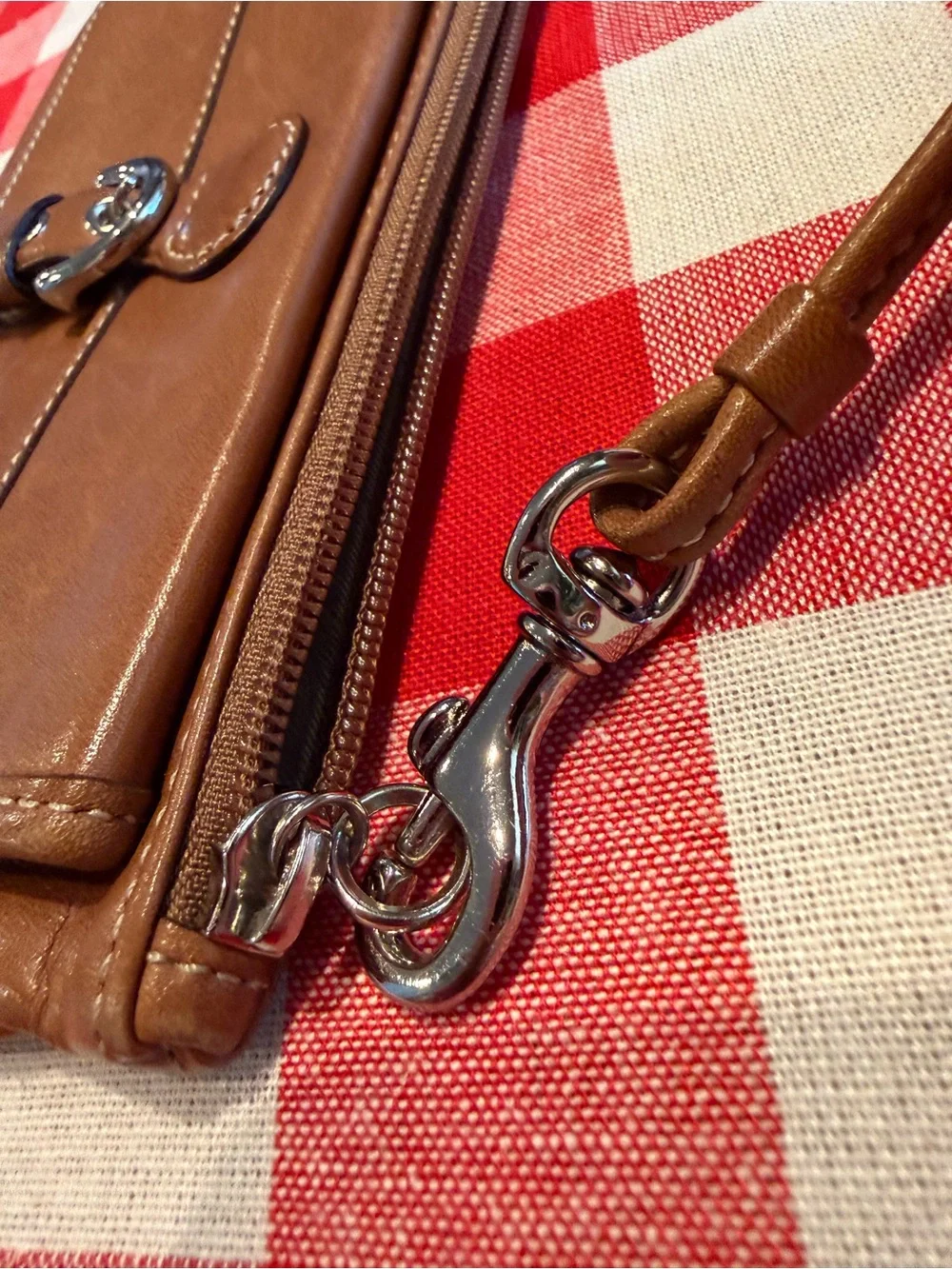Coach Tan Leather Wristlet Clutch with Buckle Detail